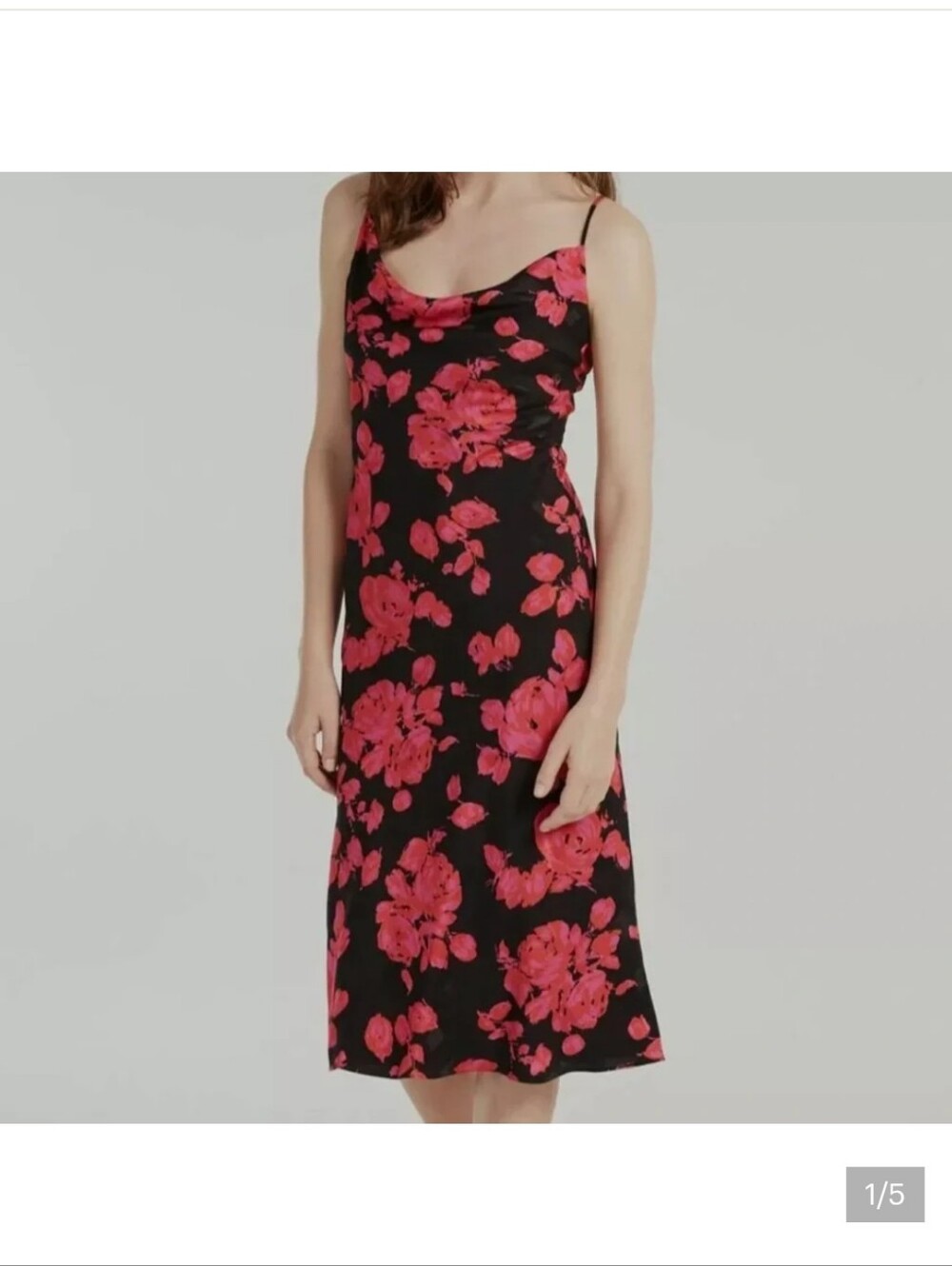 Milly Black Slip Dress with Pink Floral Print